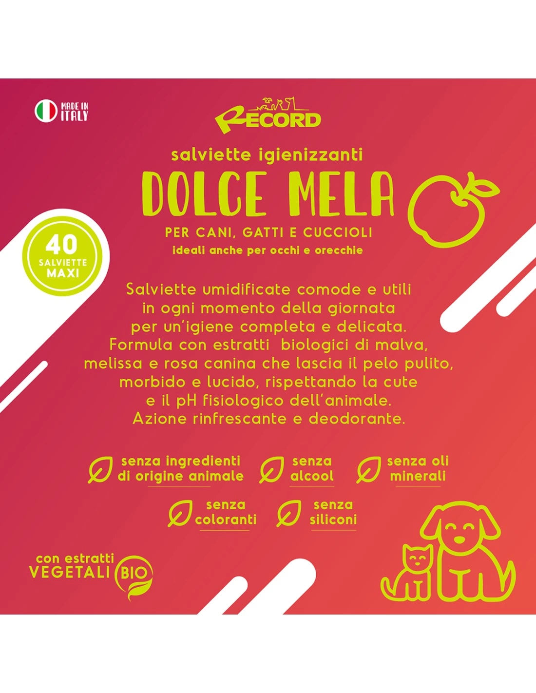 Salviette igienizzanti cani e gatti 40 pezzi